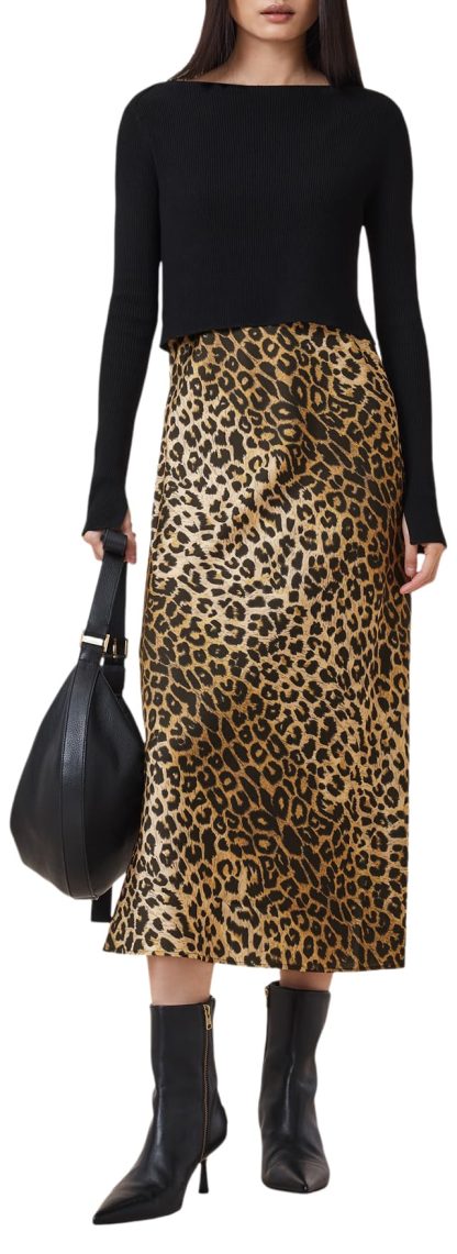 leopard print satin skirt suit