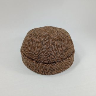 Brown herringbone wool vintage beanie