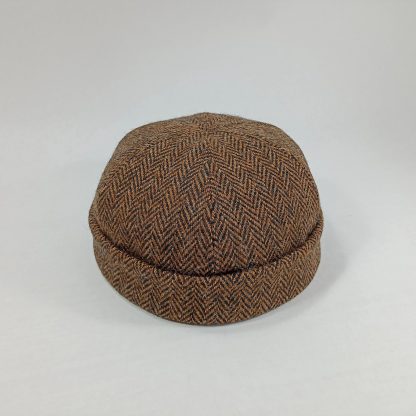 Brown herringbone wool vintage beanie
