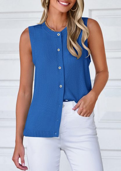 Blue Knit Sleeveless Vest