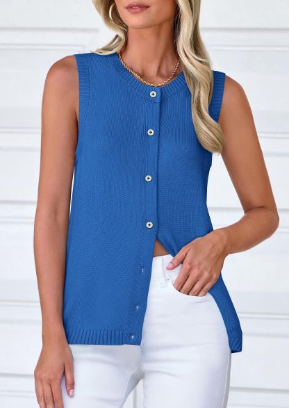 Blue Knit Sleeveless Vest - Image 4