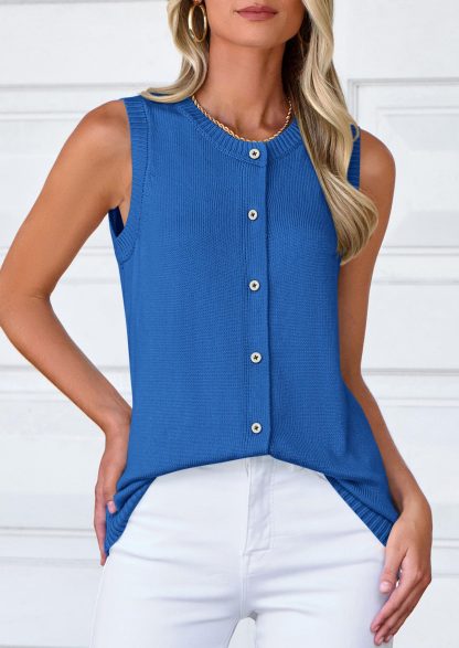 Blue Knit Sleeveless Vest - Image 2