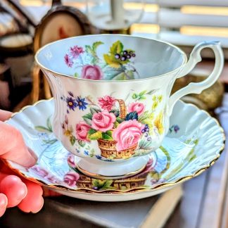 Flower basket floral bone china cup and saucer set