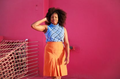 Vibrant orange high waist pleated midi skirt - Image 10