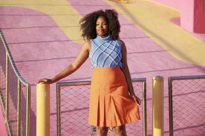 Vibrant orange high waist pleated midi skirt - Image 8