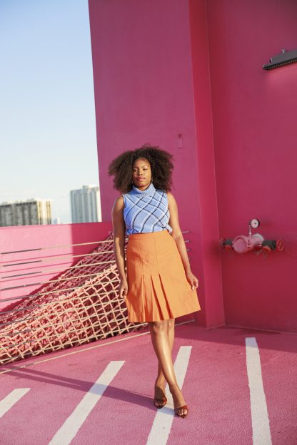 Vibrant orange high waist pleated midi skirt - Image 7