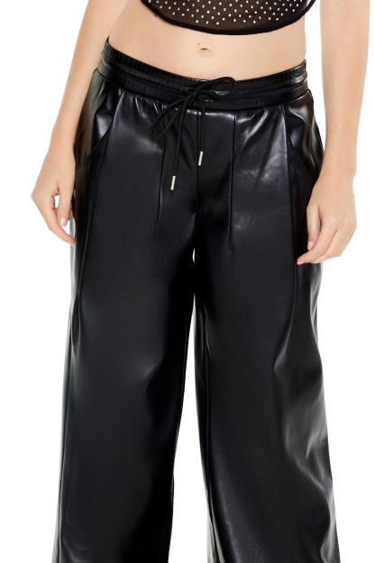 Cool faux leather drawstring slim casual trousers - Image 6