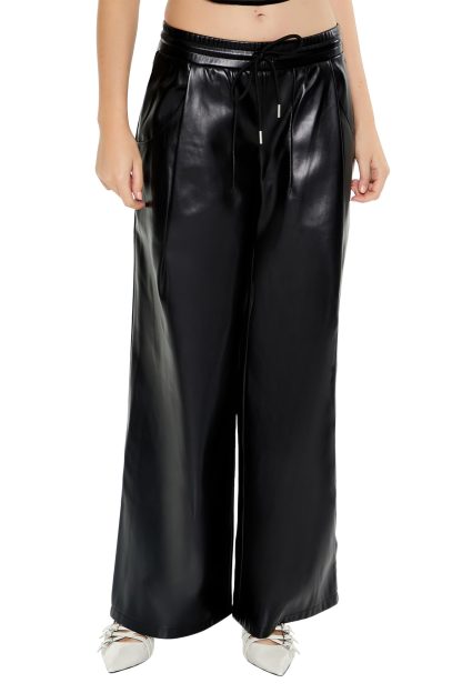 Cool faux leather drawstring slim casual trousers - Image 4