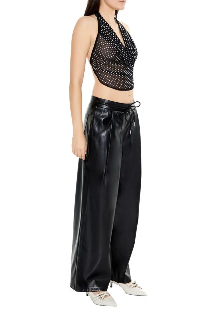 Cool faux leather drawstring slim casual trousers - Image 3