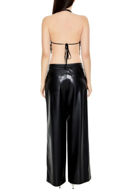 Cool faux leather drawstring slim casual trousers - Image 2