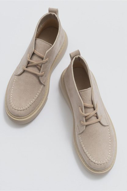 Gentle light beige suede thick-soled ankle boots - Image 6