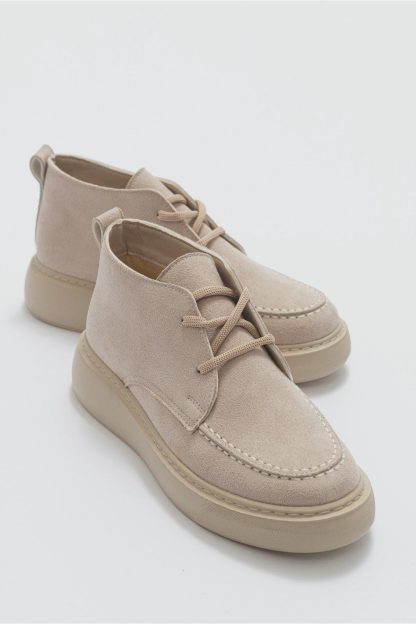 Gentle light beige suede thick-soled ankle boots