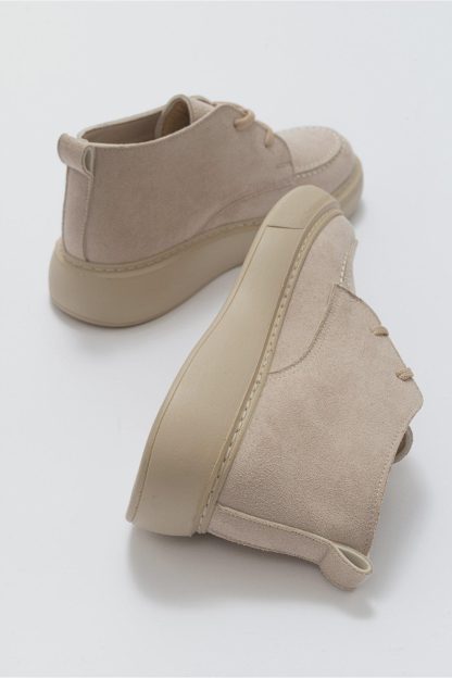 Gentle light beige suede thick-soled ankle boots - Image 2