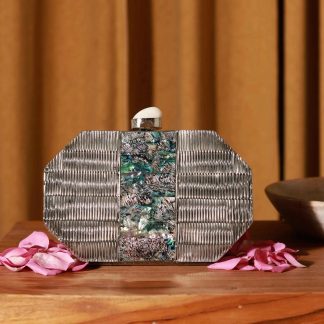 Vintage silver-gray metal woven abalone evening bag