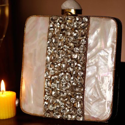 Silver and diamond mother-of-pearl evening bag - Image 3