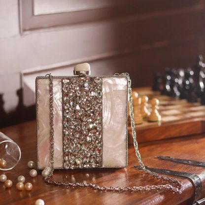 Silver and diamond mother-of-pearl evening bag - Image 2