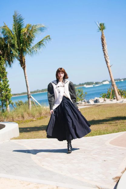 Navy blue high waist flared long skirt - Image 11