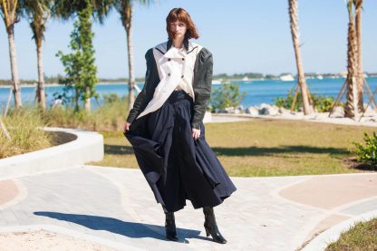 Navy blue high waist flared long skirt - Image 2