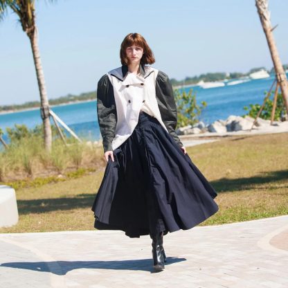 Navy blue high waist flared long skirt - Image 10