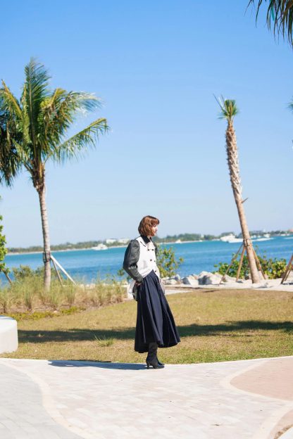 Navy blue high waist flared long skirt - Image 8