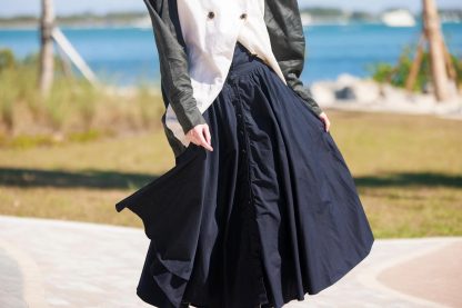 Navy blue high waist flared long skirt - Image 7