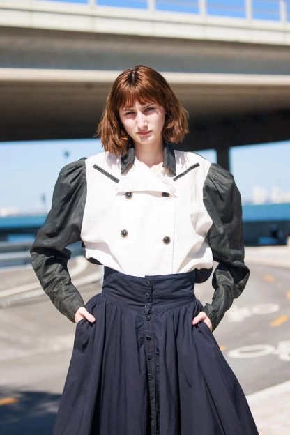 Navy blue high waist flared long skirt - Image 6
