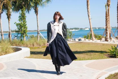 Navy blue high waist flared long skirt - Image 5