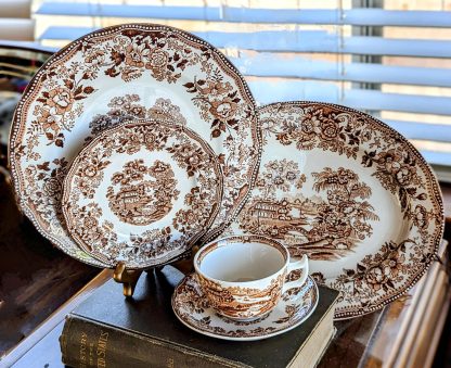 Brown glaze pastoral bone china cup and saucer set - Image 5