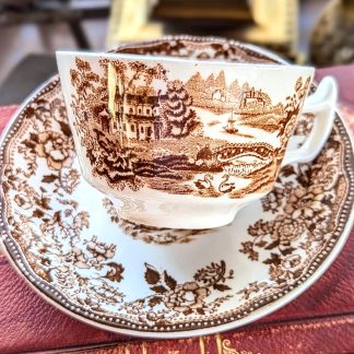 Brown glaze pastoral bone china cup and saucer set