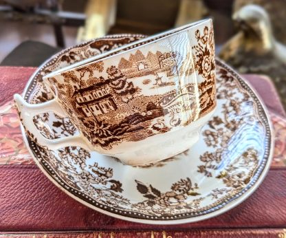 Brown glaze pastoral bone china cup and saucer set - Image 3
