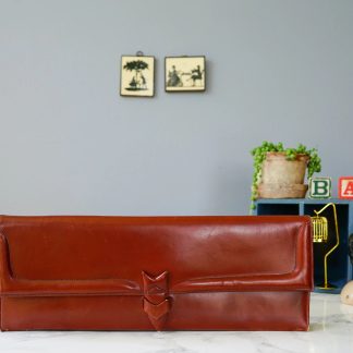 Vintage brown oil leather long clutch