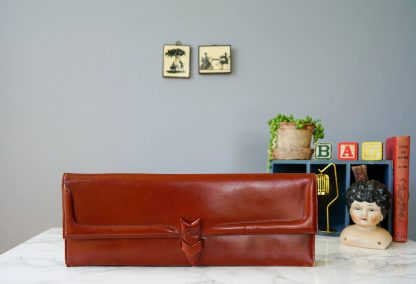 Vintage brown oil leather long clutch