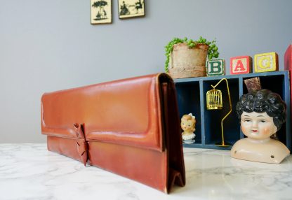 Vintage brown oil leather long clutch - Image 2