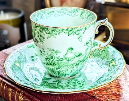 Green glaze peacock bone china cup and saucer set