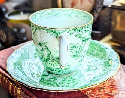 Green glaze peacock bone china cup and saucer set - Image 3