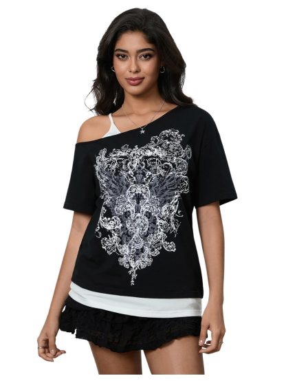 Sweet off-the-shoulder printed two-piece T-shirt - Image 5