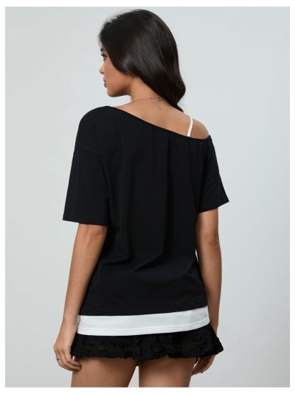 Sweet off-the-shoulder printed two-piece T-shirt - Image 4