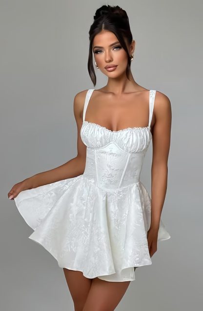 White jacquard large bow suspender dress - Image 4