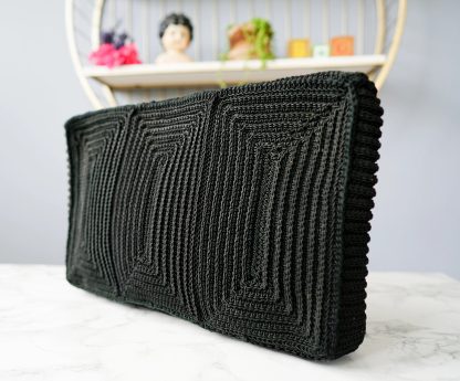 Vintage Black Geometric Braided Clutch - Image 3