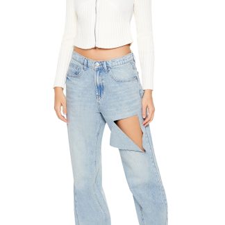 Deconstructed ripped flared jeans