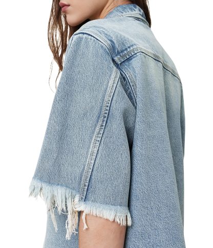 raw-edge denim shirt dress - Image 5