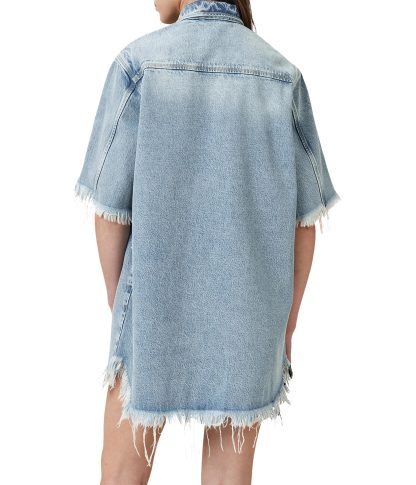 raw-edge denim shirt dress - Image 3