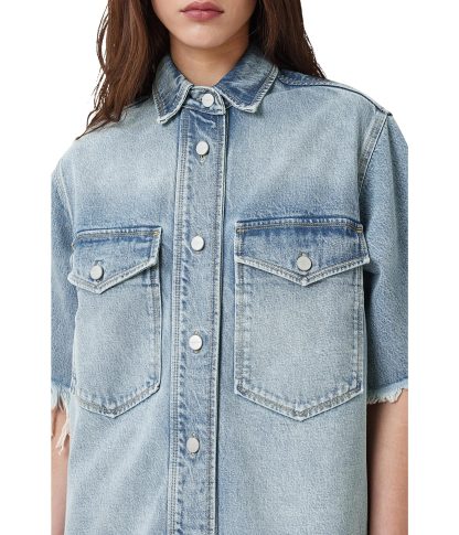 raw-edge denim shirt dress - Image 2