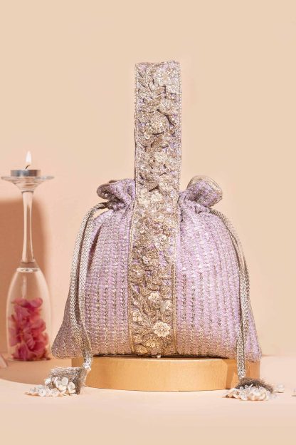 Lilac Galaxy Embroidered Drawstring Handbag - Image 5