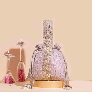 Lilac Galaxy Embroidered Drawstring Handbag