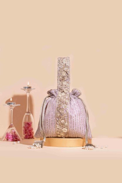 Lilac Galaxy Embroidered Drawstring Handbag