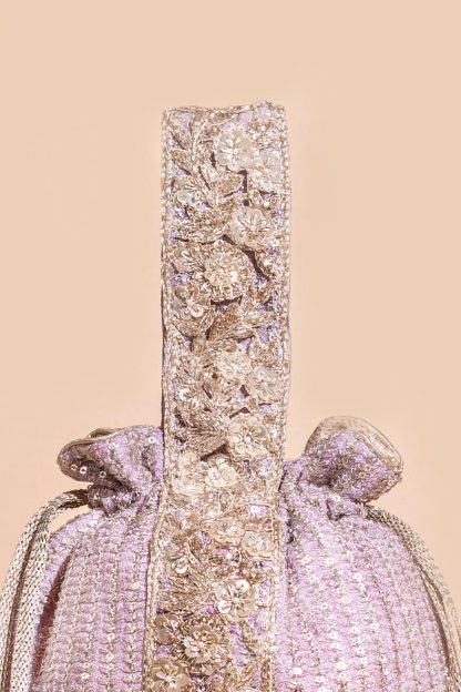Lilac Galaxy Embroidered Drawstring Handbag - Image 3