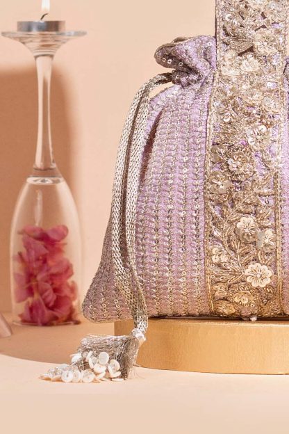 Lilac Galaxy Embroidered Drawstring Handbag - Image 2