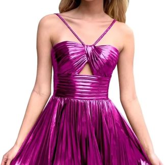 Purple Metallic Cross Strap Hollow Umbrella Mini Skirt