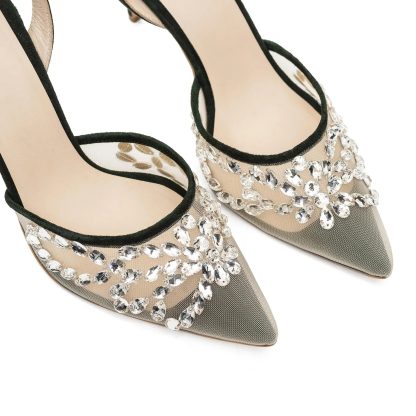 Midnight Star Garden Velvet Rhinestone Stiletto Sandals - Image 4